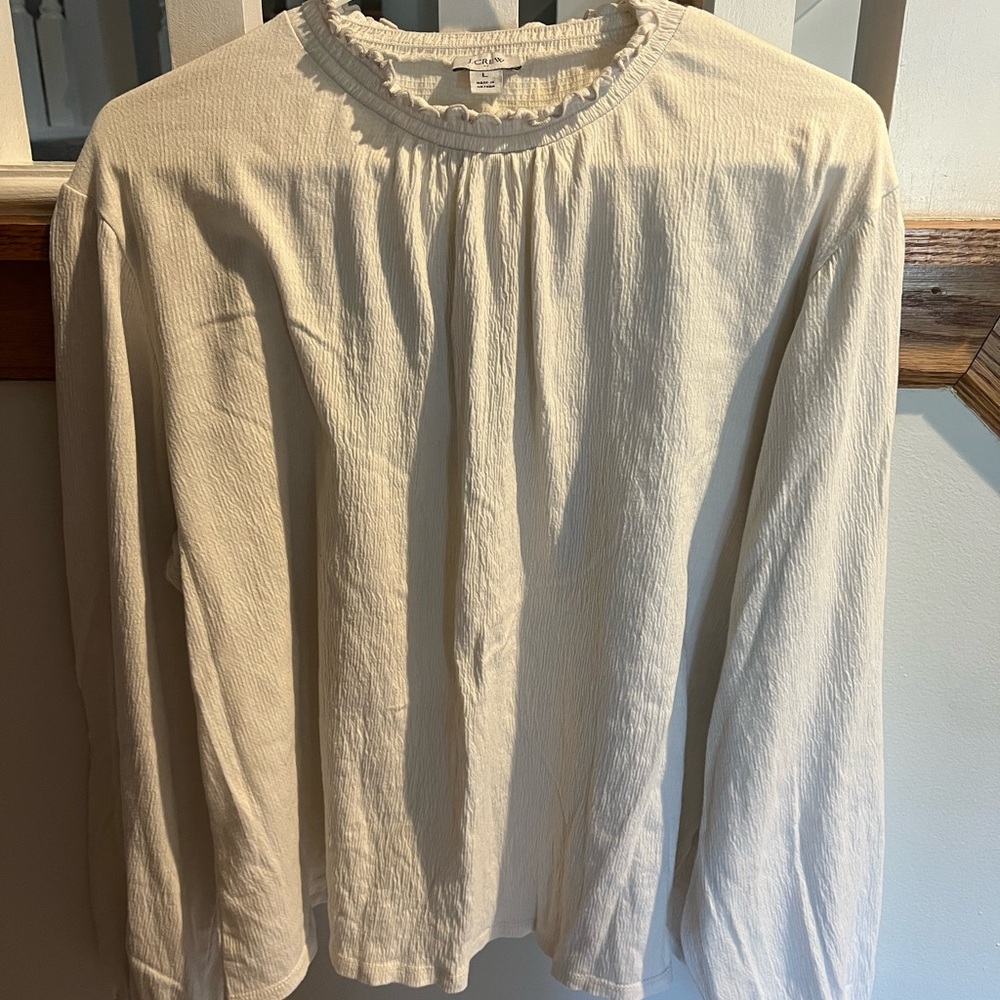 J. Crew Cream Blouse with Ruffle Neckline